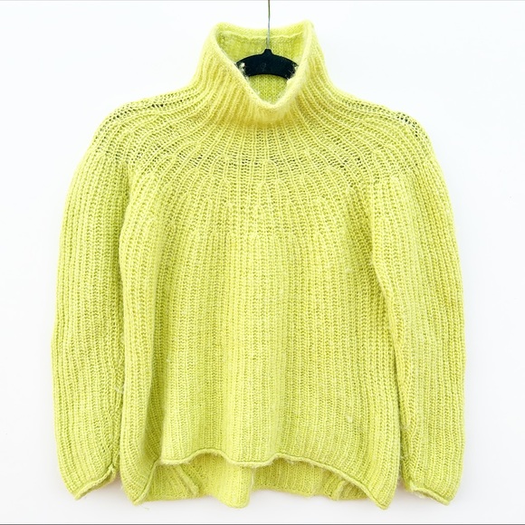 Rag & Bone Joseph Turtle Neck Sweater Knit Alpaca Merino Wool Lime Green XS - Picture 2 of 6